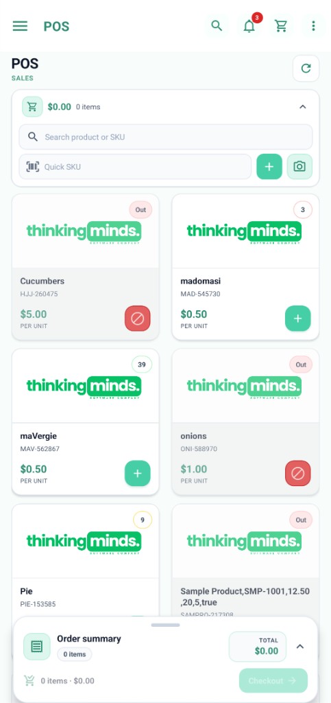Thinking Minds ERP mobile POS